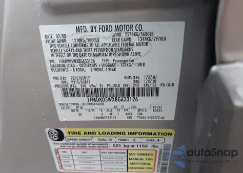 2008 Ford Taurus X Sel из США, поврежденный, VIN 1FMDK05WX8GA33126